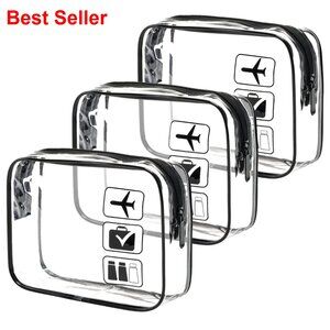 TSA Approved Clear Toiletry Bag Set, 3 Pcs Quart Size Travel Makeup Cosmetic Bag